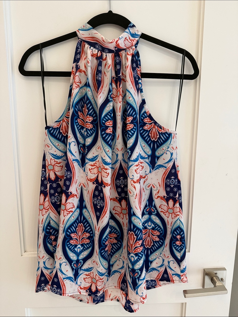 Renee C. Blue & Coral Halter Neck Print Camisole